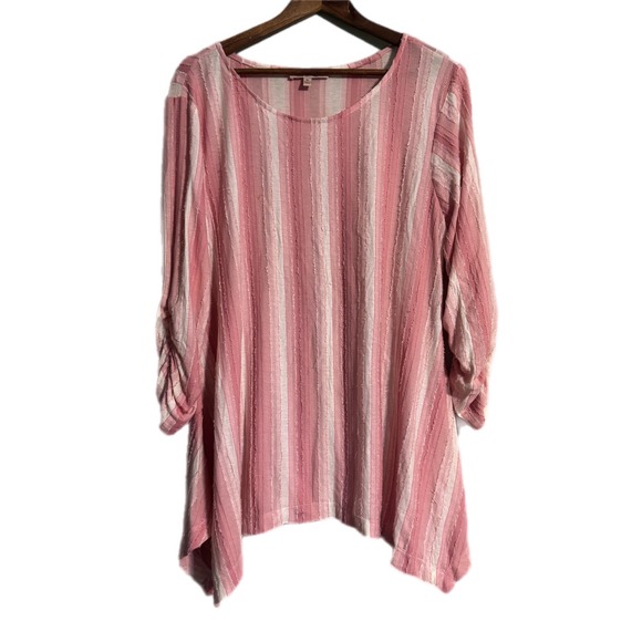 Philosophy Republic Clothing Tops - Casual Pink Striped Tunic Top - Women